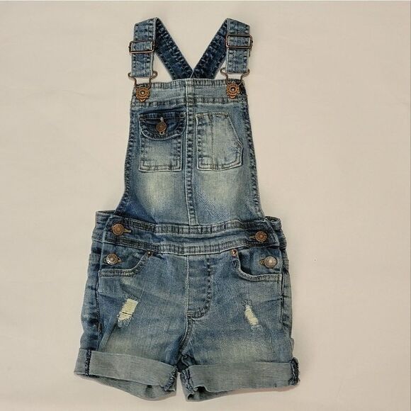 Lucky Brand Girls Shortalls Short Overalls Distressed Size 3T - Picture 1 of 7